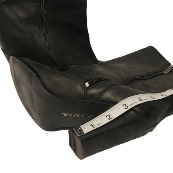 Harley Davidson Moto Boots Size 8 Leather Zip Side Button Accents Stamped Logo - Picture 7 of 16